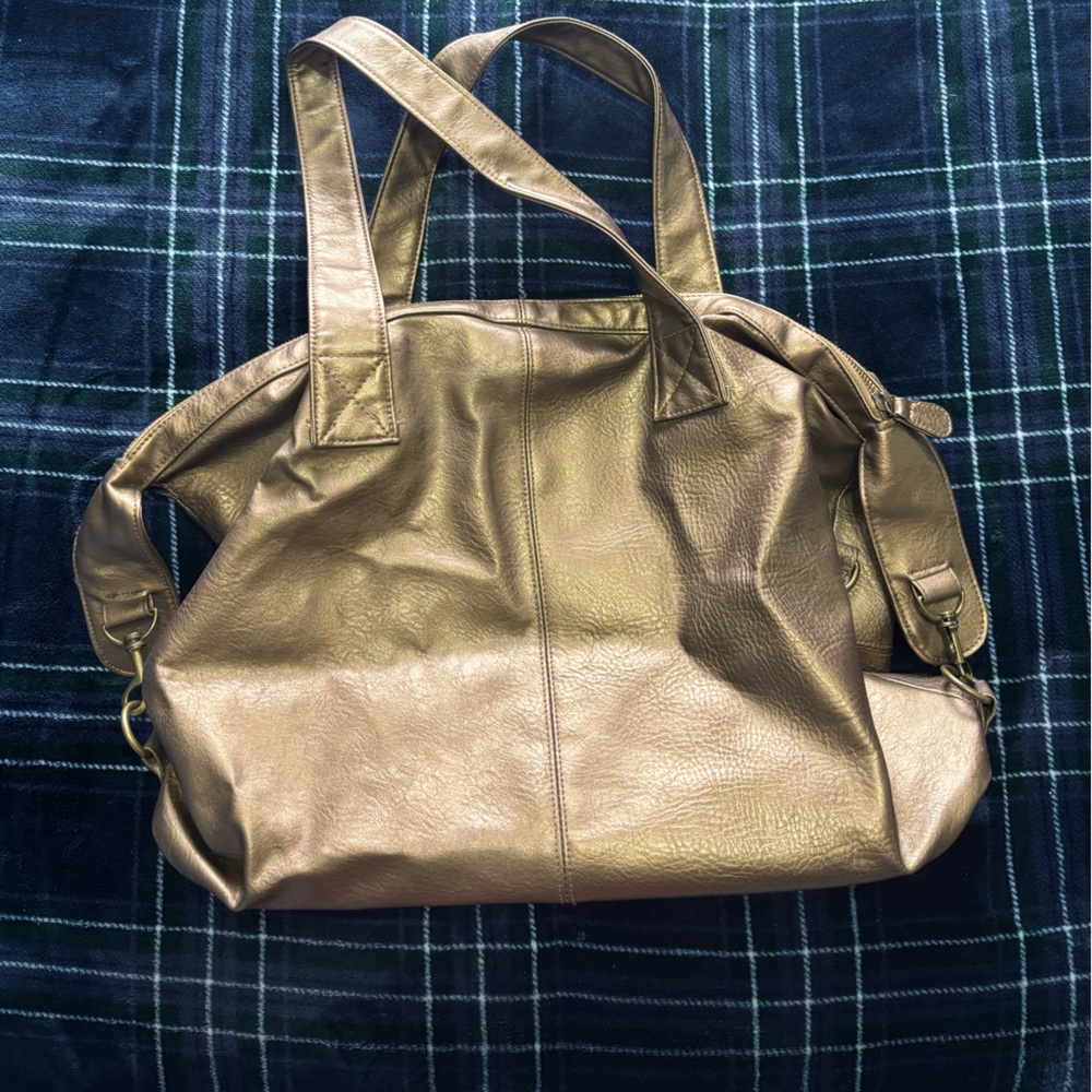 Y2k Billabong gold\bronze leather duffle bag purse w/anchor patterned interior - Picture 2 of 8